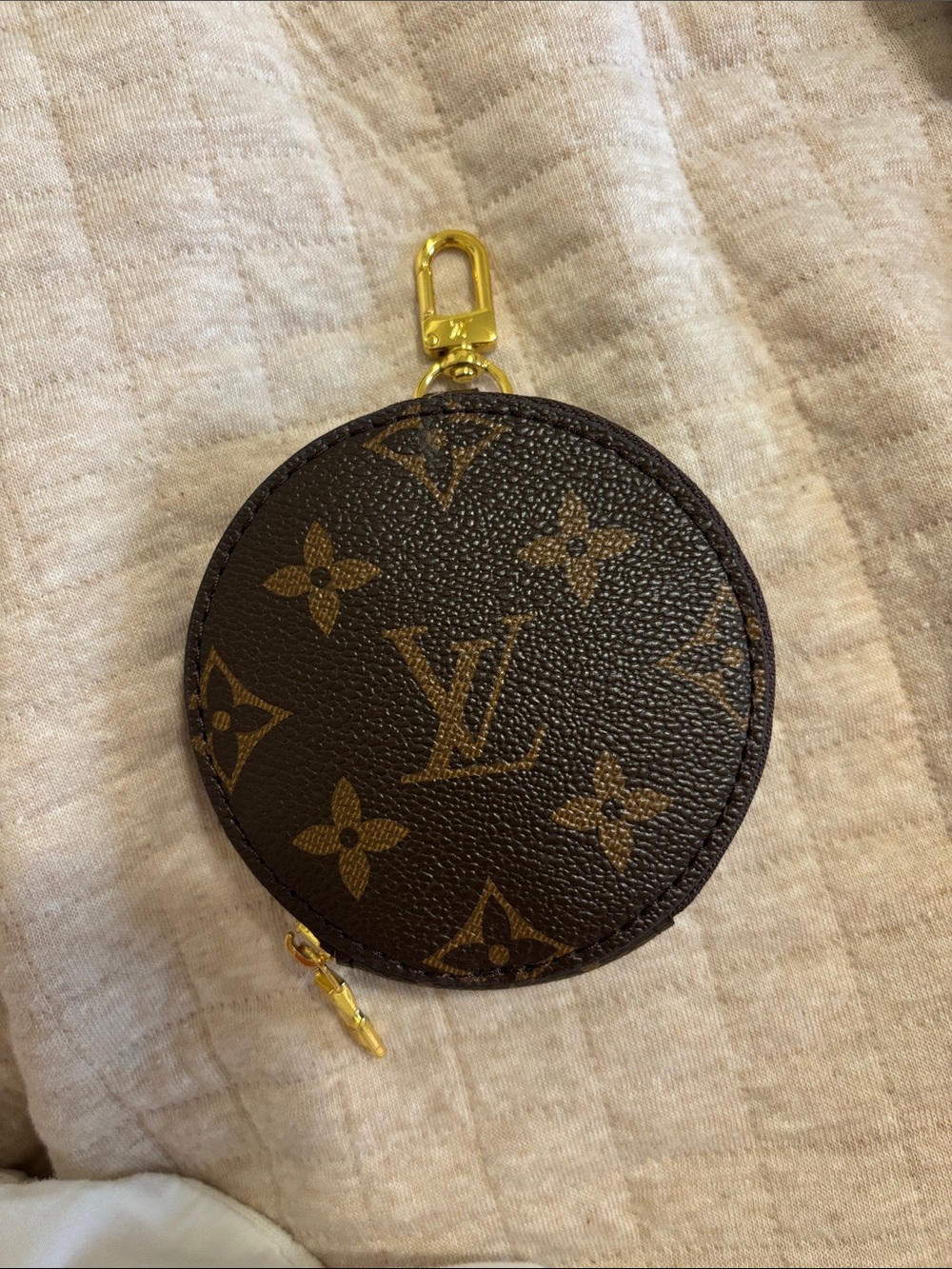 Louis Vuitton Brown Monogram Round Coin Pouch with Gold Hardware